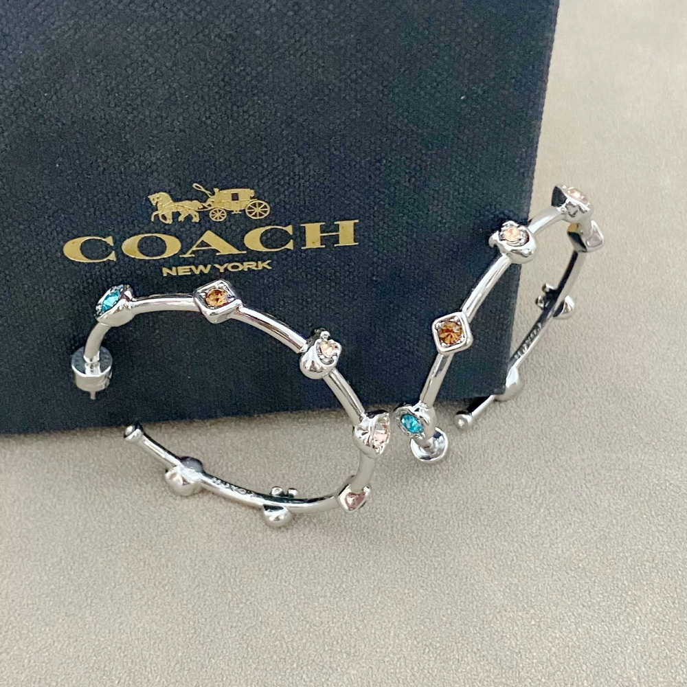 Coach Gold Plated Crystal Hoop Earrings - Picture 2 of 7